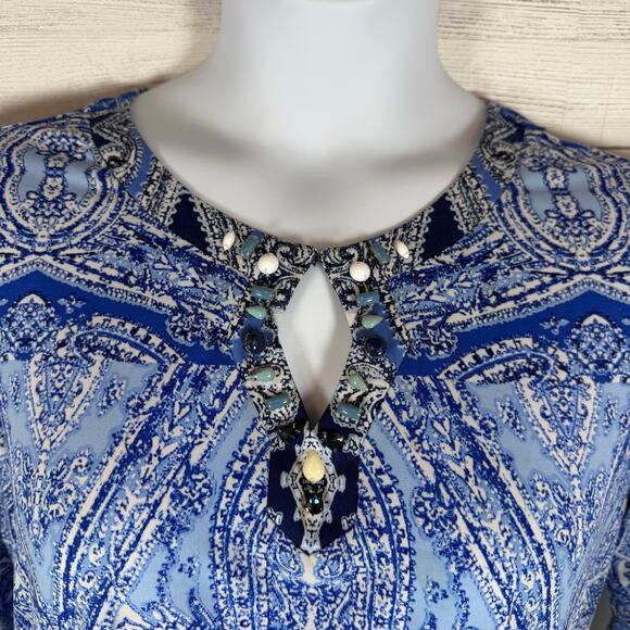 Susan Graver Artisan Large blue White paisley beaded sequin women knit Blouse - Picture 5 of 8